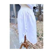 Vintage 70s White Satin Slip Skirt Lace Below Knee Sz L