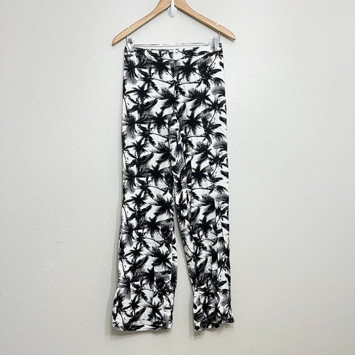 Onia Palm Tree Pants Size Small Women's Black White Print Wide Leg Viscose