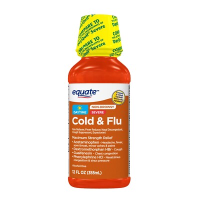 Equate Severe Daytime Cold and Flu Relief, Original Flavor Liquid, 12 fl oz