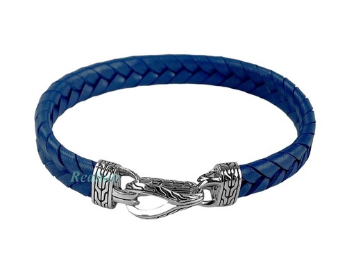 PULSERA DE CUERO TRENZADO AZUL CADENA CLÁSICA ASLI PLATA SANTA JOHN HARDY TALLA M NUEVA - Imagen 2 de 7