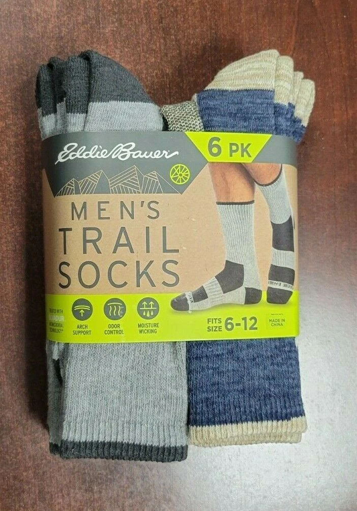 Eddie Bauer Men’s 6 Pairs Trail Socks Arch Support size 6-12 Grey/Blue (NEW)
Opens in a new window o