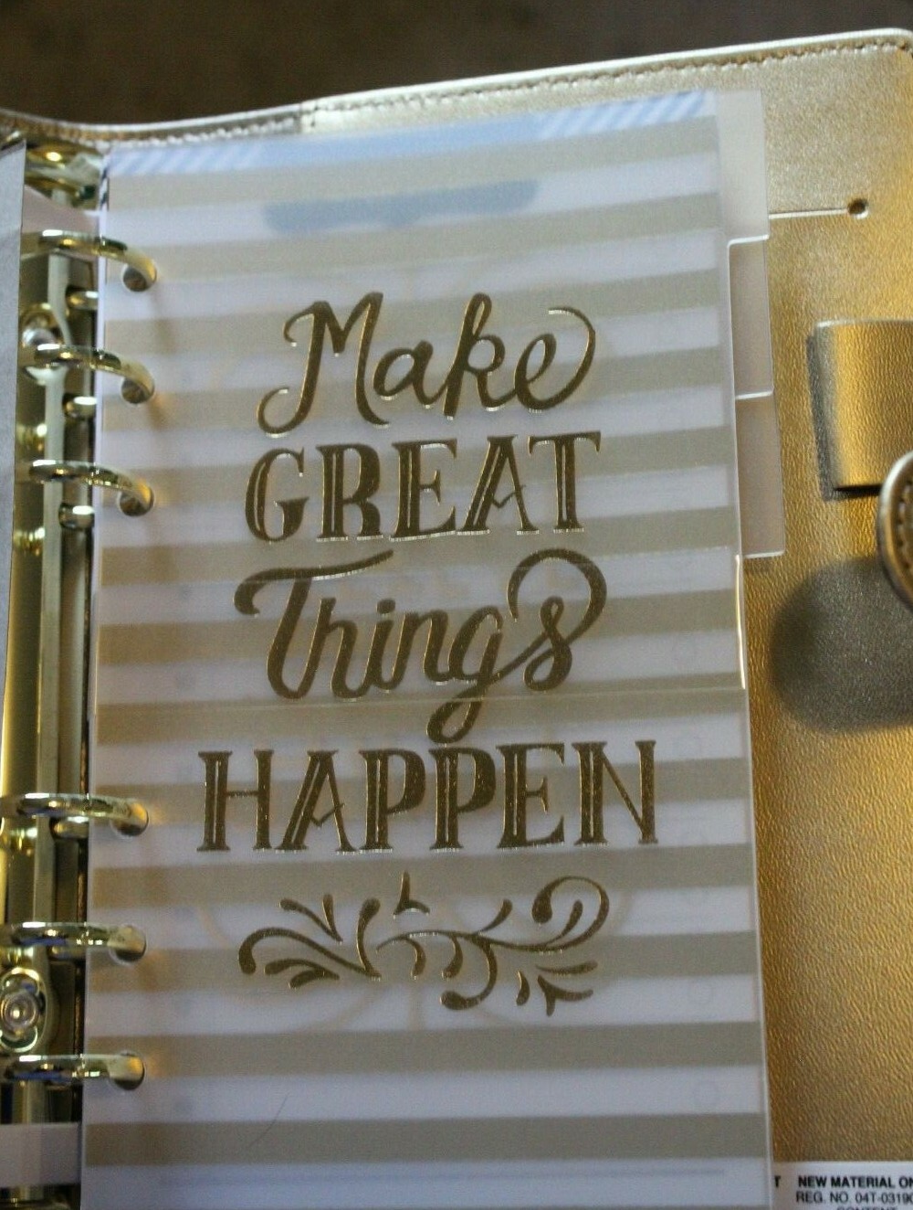 Recollections 40 pc Personal Planner Binder A6 Gold and Ivory Stripe