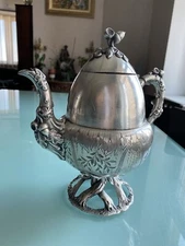 Rare 19c Antique Tea or Coffee Pot Art Nouveau Acorn Stile Silver plated