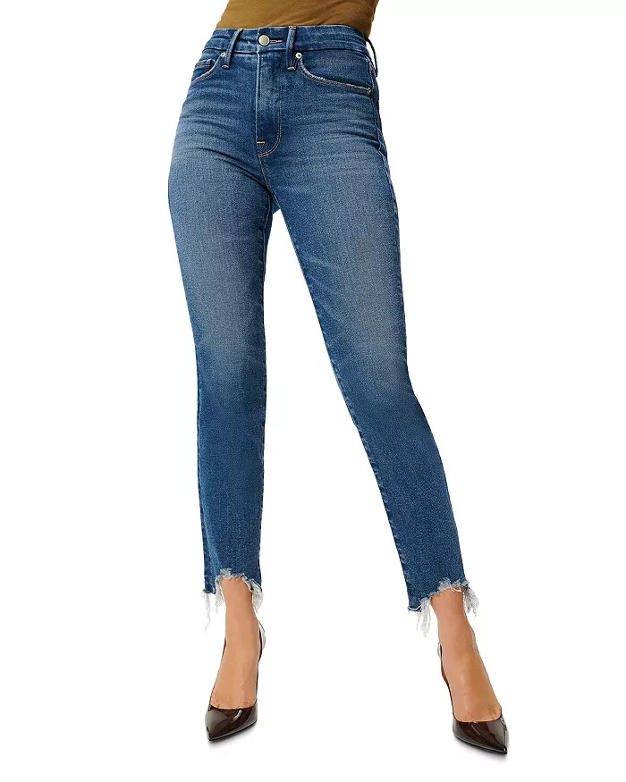 Good American L117405 Blue Good Legs High Chew Hem Cigarette Jeans Size 2/26
