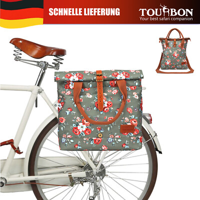 TOURBON Fahrrad-Rolltop-Gepäcktasche hinten, wasserdichtes Canvas, Blumenmuster