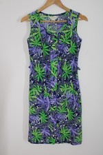 Vtg Komar P XS Blue Floral Snap Front Sleeveless Smock Gown House Dress ALTERED
