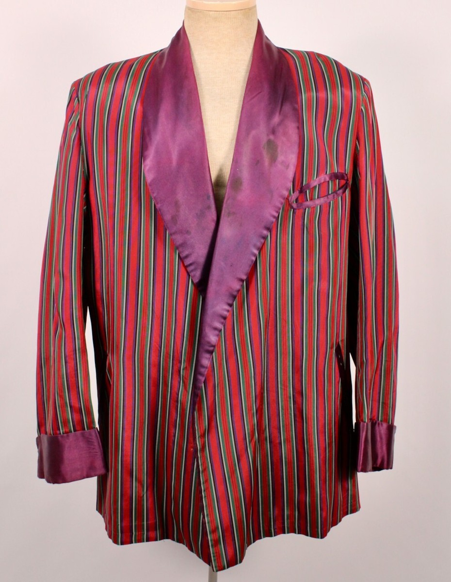 ジャケット・アウター US 50's smoking jacket VTG Men's 50s Red Green & Blue Striped Rayon Smoking Jacket