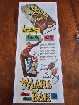 Mars Magazine Ad Candy Bar 1950s Vintage Chocolate Nuts