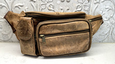 Vtg Light Brown Distressed Soft Leather 5 Zip...