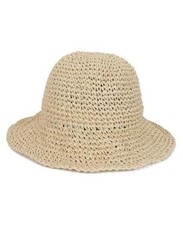 Womens Crochet Straw Sun Hat with Wide Brim &ndash; Soft Foldable One Size Beige