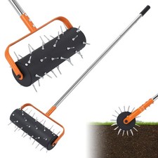 15/18 IN Rolling Lawn Core Aerator,42/52 Spike Soil Penetrator Push Lawn Aeratio