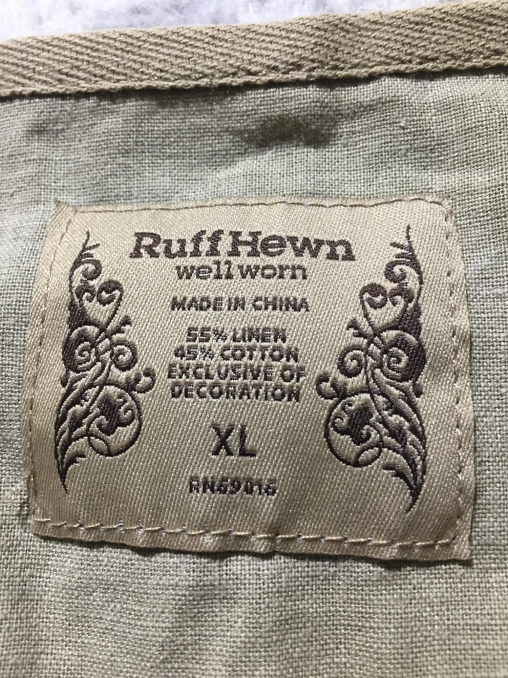 Blusa de lino tallada con volantes bien usada para mujer XL beige con botones manga corta bolsillos Foto 3 de 4