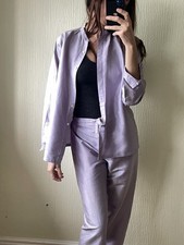 Silk Suit en Soie Zurich Trousers Jacket Set Lilac Size 10 Balloon Legs