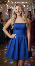 Davids Bridal Strapless Blue Prom Empire Waist Babydoll Cocktail Dress Sz 2