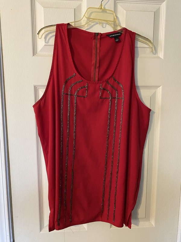 Rock & Republic Red Sleeveless Top Embellishments zipper beads missing XL
