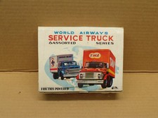 VINTAGE SIMAZAKI / ICHIMURA TIN LITHO WORLD AIRWAYS SERVICE FRICTION TRUCK SET