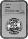 1954 50C Silver Franklin Half Dollar NGC MS 64 White Coin in New Holder