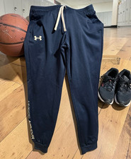 Under Armour Boys YXL Navy Fleece Jogger Pants Loose Fit Drawstring Logo