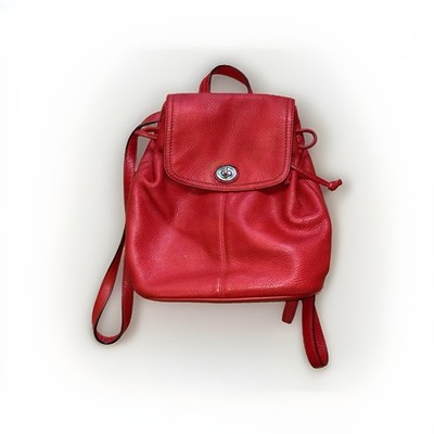 Coach Park Red Pebbled Leather Turnlock Drawstring Backpack Purse Handbag