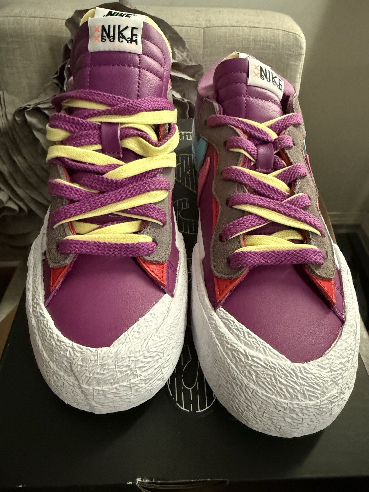 SACAI X NIKE Nike Blazer Low x KAWS x Sacai Viola Crepuscolare (DM7901 500) Taglia 7 5