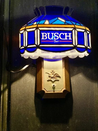 Vintage BUSCH BEER faux Stained Glass Sconce Light Bar Sign Wall Lamp