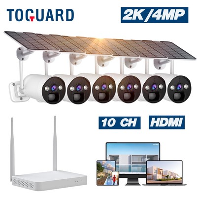 TOGUARD 4MP Wireless Home Security Camera System 10CH NVR 6pcs Solar IP Cameras