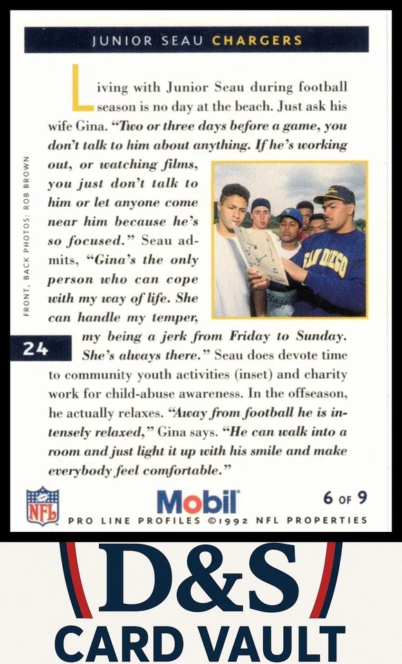 1992 Pro Line Mobil #24 Junior Seau - Image 2 of 2