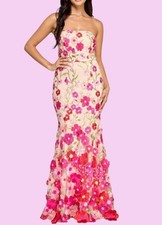 219 PROM Juniors' Embroidered Embellished 3D Floral Gown Sz: 0 Nude,Pink,Red