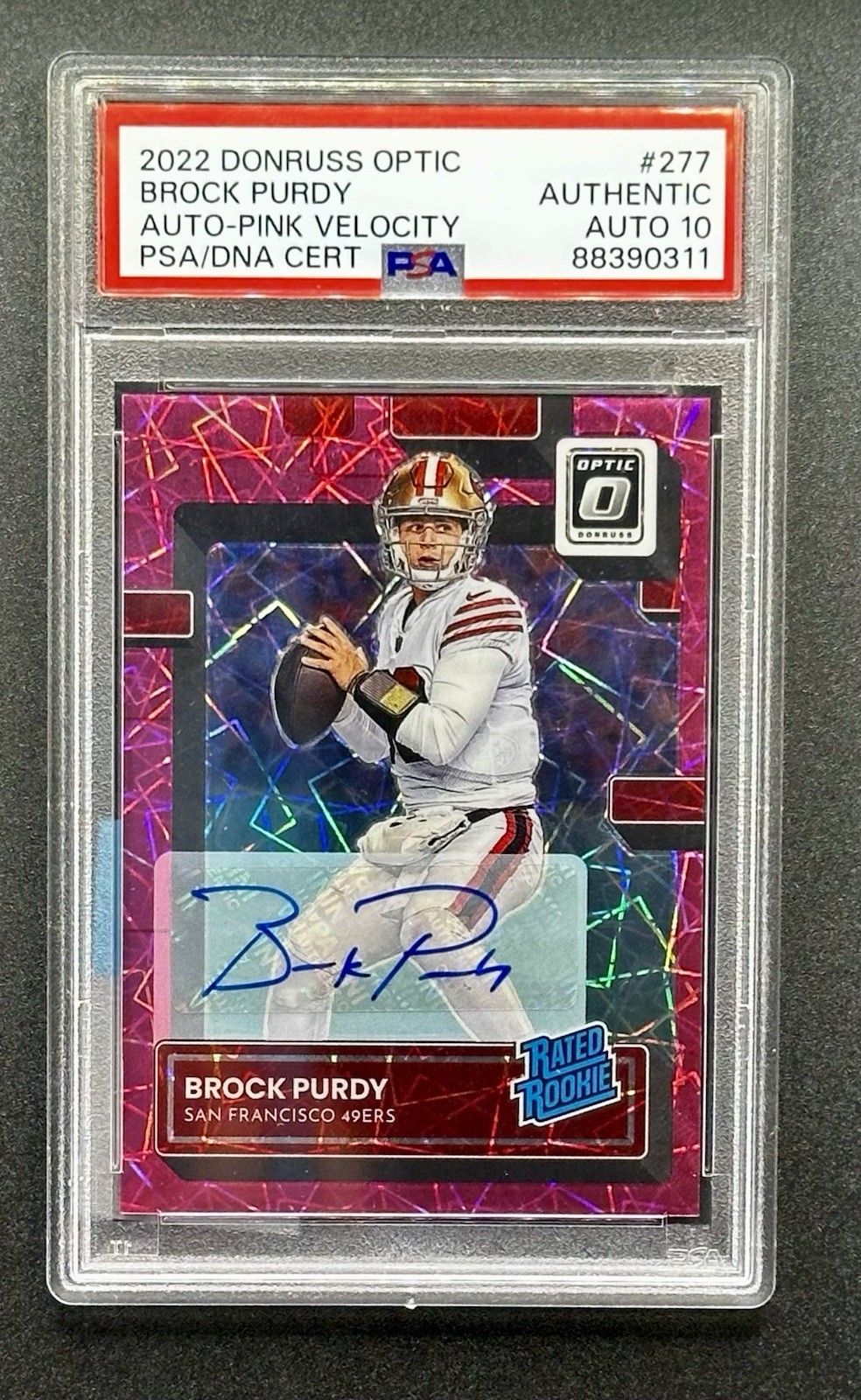 Brock Purdy Panini Donruss Optic #277 Autograph Pink Velocity