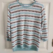 Alfred Dunner Womens Sweater Medium USA Made EUC 3/4 Sleeve 100% Acrylic Striped