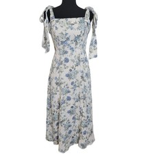 Audrey Parks Francesca's Blue Floral Tie Shoulder Midi Dress Square Neck Medium