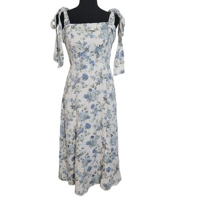 Audrey Parks Francesca's Blue Floral Tie Shoulder Midi Dress Square Neck Medium