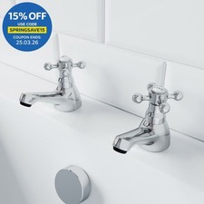 Traditional Bathroom Bath Taps Twin 2 Tap Hole Brass Cross Head Handles Chrome