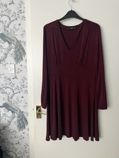 Mango Burgundy Dress Size L Long Sleeves V Neck Slinky Short Pull On Date Nite