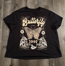 Women s Black Butterfly Graphic Print Crew Ne...