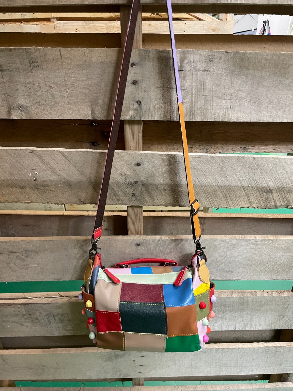 Multi-dot patchwork messenger bag - image 2