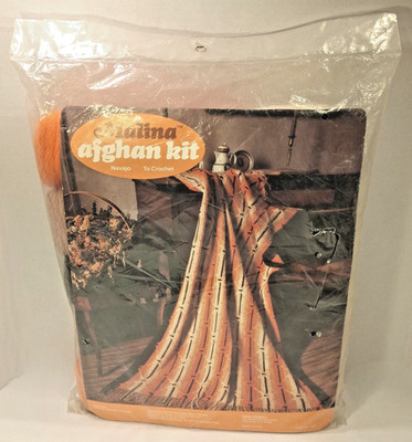 Vintage 1970s Malina Afghan Crochet Kit Navajo Pattern NOS Sealed Yarn USA