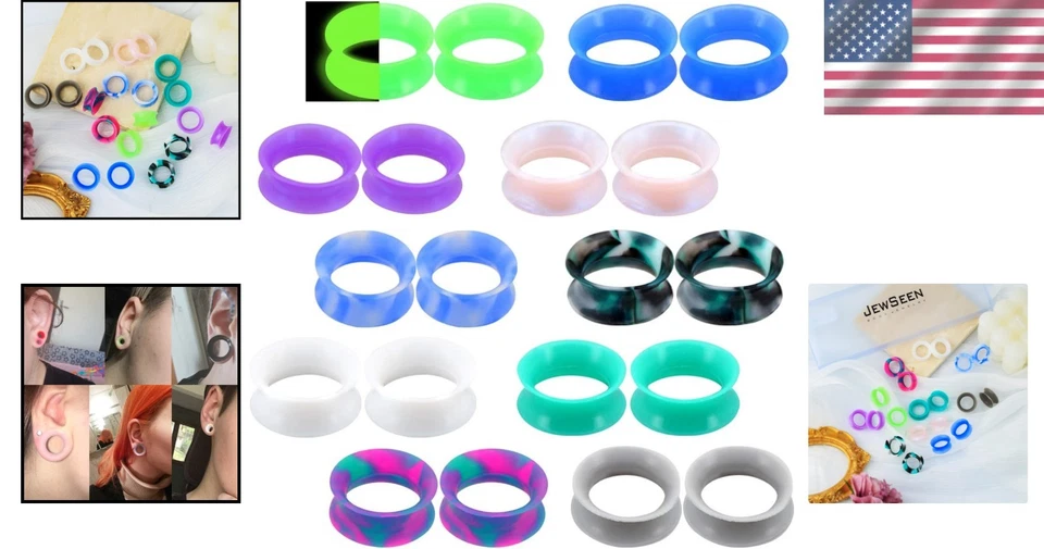 Soft Silicone Ear Gauges - 20PCS Double Flared Plugs in Varied Sizes for Comfort - Image 2 of 4
