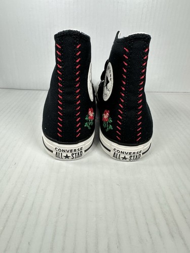 Zapatilla deportiva Converse para mujer talla 8 negra alta rosa bordada medusas fluctuación A13657C - Imagen 6 de 9