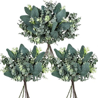 20 Pcs Mixed Artificial Oval Eucalyptus Leaves Bulk with White