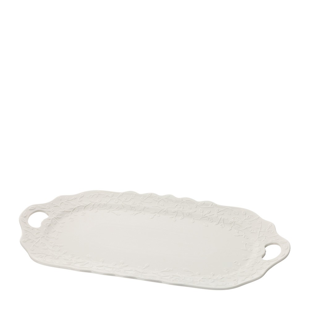 Hervit Vassoio Ovale Porcellana Romance 43x25,5 cm Bianco Rilievo Roselline