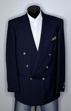Henry Grethel Wool Double Breasted Navy Blue Gold Peak Blazer Suit Jacket 40L