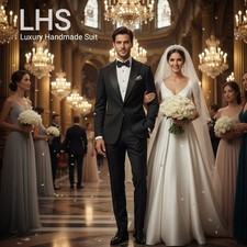 Black two piece luxury suit for men, models for catwalk, wedding , party, dating