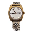 Vintage Timex Electronic Day Date Men's Watch Gold Tone Cushion Case 1970s