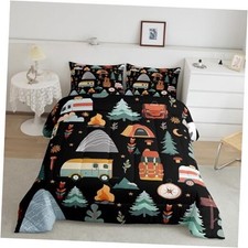 Happy Camping Comforter Set for Kids Boys Girls Size Outdoor Queen Black