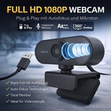 Full HD 1080p Webcam mit Autofokus & Mikrofon – Plug & Play, ideal für Homeoffic