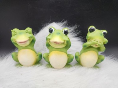 Wise Frogs ''See No Evil Hear No Evil Speak No Evil'' Set of 3 Frogs Resin Green