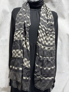 Louis Vuitton Silk Blend Black Gray Checker  Large Neck Scarf Shawl Wrap 27”x63”