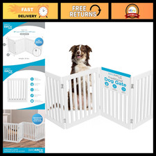 Freestanding Wooden Dog Gate - Extra Wide Folding Pet Barrier, 4 Panel, 24" Whit