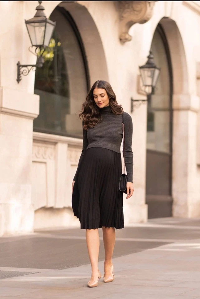 Vestido Seraphine Gris Carbón Tejido Capa Jersey Maternidad Enfermería 2 en 1 Talla 10 Foto 4 de 4